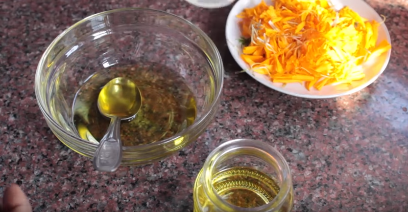 Marigold oil for removing black spot. 