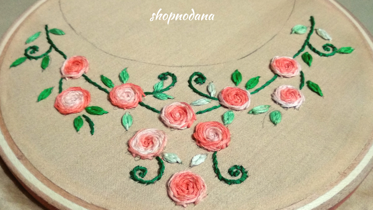 Hand embroidery design for neck-shopnodana