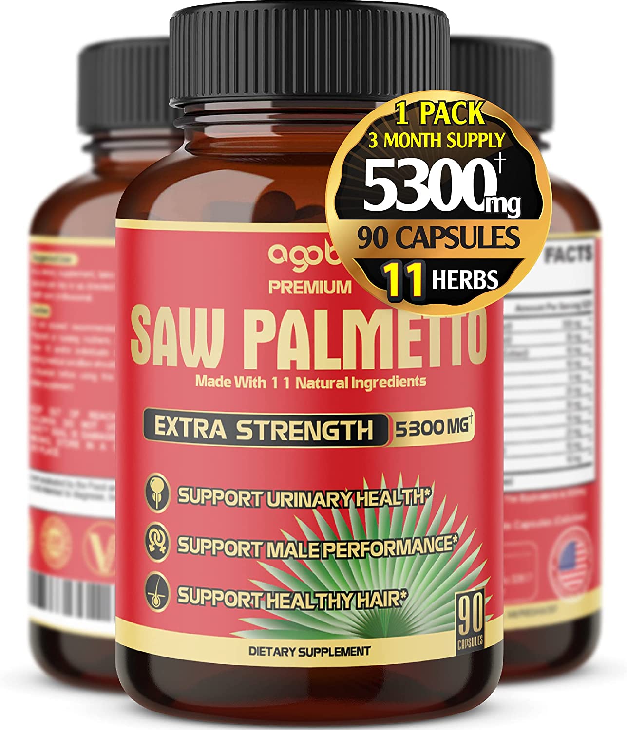 Premium Saw Palmetto Capsules - Equivalent To 5300mg Combined With Ashwagandha, Turmeric, Tribulus, Maca, Green Tea, Ginger, Holy Basil & More - Natural Prostate Support