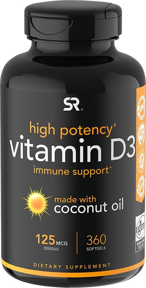 Vitamin D3 5000iu (125mcg) with Coconut Oil for nail and hair growth